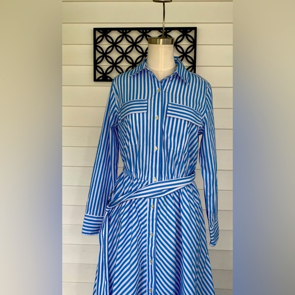 Free Assembly Women’s Stripped Blue and White Belted Midi Dress size S NWT - Picture 7 of 7